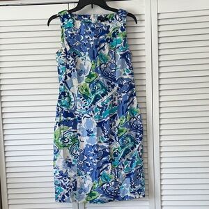 Chaps Blue and Green‎ Patterned Mini Dress Floral Sheath Size 8 Back Zipper